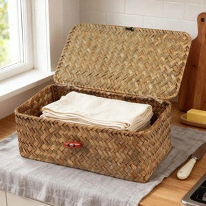 Handwoven Seagrass <b>Storage</b> <b>Basket</b> With Lid Handmade <b>Storage</b> <b>Basket</b> Wholesale eco-friendly Made in Vietnam - Product Image 5