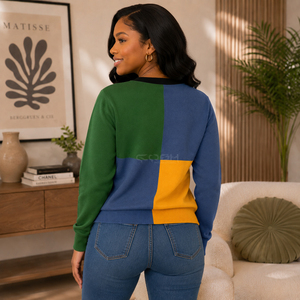 Cosh International Sisterhood Sorority Custom Logo Varsity V-Neck Wool <b>Cardigan</b> <b>Sweater</b> Jacquard Striped Knit With Embroidery - Product Image 5