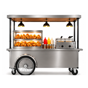 Chariot mobile en acier inoxydable pour poulet frit avec présentoir chauffant à 2 niveaux et friteuse - Product Image 1