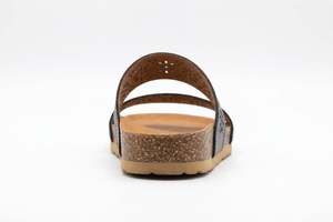 Sandales plates en cuir véritable à bout ouvert, découpes florales, semelle en liège, à enfiler, chaussures d'été - Product Image 4