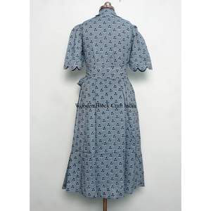 Robe midi décontractée vintage pour femme 100 % coton à manches courtes, imprimé floral, col en V, fermeture boutonnée, coupe trapèze, doublure en coton tissé - Product Image 6