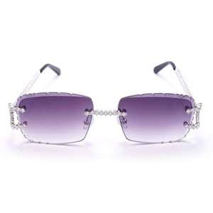 Luxurious <b>Rimless</b> Rectangle <b>Sunglasses</b> Gradient Purple Lenses 100% UV Protection Women Adult Accessories - Product Image 1