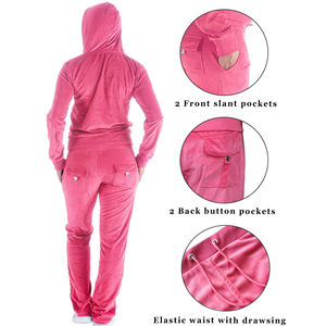 Ensemble de survêtement en velours personnalisé pour femme : sweat à capuche zippé et pantalon de jogging en velours - Product Image 3