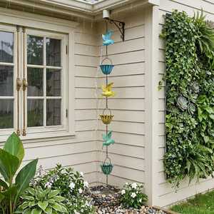 Cadena de Lluvia de Colibríes Coloridos, Taza Metálica para Pájaros, Tubería de Desagüe para Decoración de Jardín, Patio y Villa - Product Image 5