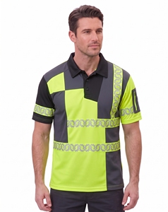 Chemises polo haute visibilité pour hommes, deux tons, orange néon et gris anthracite, vêtements de travail de sécurité, manches avec poche zippée, bande réfléchissante. - Product Image 3