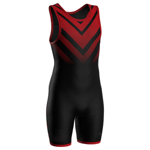 Men's Black Red Geometric Wrestling Singlet V-Neck Sleeveless Fitted Spandex <b>Polyester</b> Moisture Wicking Adult Size - Product Image 1