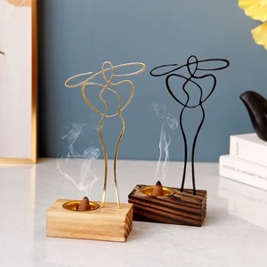 Wooden Incense <b>Burner</b> Set Gold and Black Wire Art Design Aromatherapy Decor All Season Use - Product Image 6