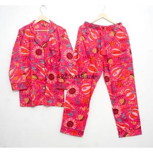 Indian 100% Cotton Eco-Friendly 2-Piece Women Pajama Set Soft Breathable <b>Clothes</b> Floral <b>Printed</b> Top Bottom Dresses Sleepwear - Product Image 5