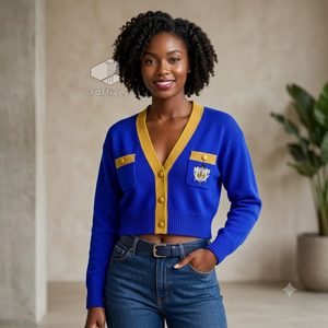 เสื้อคาร์ดิแกนปักตราสัญลักษณ์ Sigma Gamma Rho Sorority สำหรับผู้หญิง คอวี ติดกระดุม ผ้าถัก เสื้อสเวตเตอร์สไตล์กรีก สำหรับนักศึกษา ชุดลำลอง เสื้อคลุม - Product Image 5