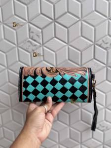 Cartera de Cuero Genuino Hecha a Mano de Lujo con Diseño de Cuadros Elegantes, Estuche para Teléfono Tipo Clutch, Multiusos para Mujer - Product Image 3