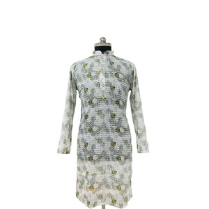 VÊTEMENTS FORMELS LIN ZARI COTON KURTA AVEC PAYJAMA MEHENDI - Product Image 1