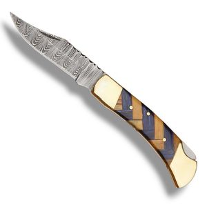 Custom Damascus Folding Knives with Leather Sheath Portable EDC Pocket Knives <b>Outdoor</b> Hunting Camping Survival Utility Cutting - Product Image 2