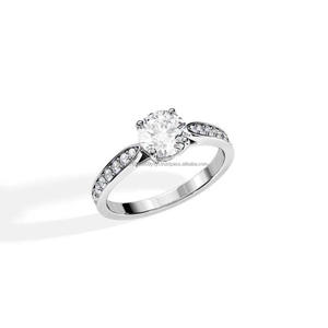 Round Cut Moissanite Diamond <b>Solitaire</b> Engagement <b>Ring</b> in White Gold Pave Band Classic Promise Wedding Anniversary <b>Ring</b> - Product Image 1