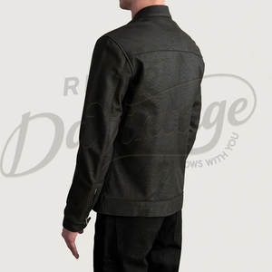 Veste en cuir gris anthracite pour homme, en véritable peau de mouton, coupe ajustée, automne-hiver, style décontracté, moto, café racer, col à boutons-pression - Product Image 5