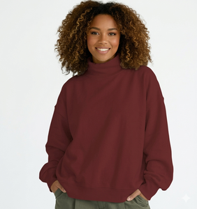 Sweat-shirt décontracté pour femme à col montant, épaules tombantes, en coton épais, uni, pour l'hiver, personnalisable - Product Image 2