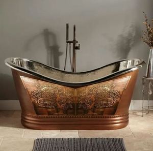 Bañera Independiente de Cobre para Adultos, Bañera Tipo Slipper con Acabado Marmoleado, Sin Tapa, para Baño en Casa - Product Image 3