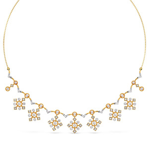 Royal Geometric Cascade Diamond <b>Necklace</b> with Symmetrical Floral Drop Motifs and Elegant <b>Statement</b> Design - Product Image 1