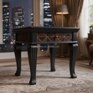 Mesa de Centro Rectangular de Madera Maciza Negra Antigua OE-FASHION, con Tapa de Nogal con Marquetería de Lujo y Estante de Almacenamiento - Product Image 5