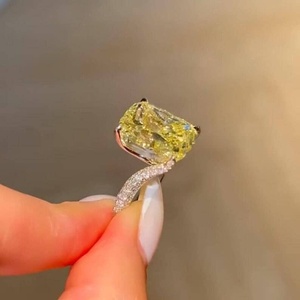 Royal Saga 5CT Canary Yellow Cushion Cut Moissanite Solitaire Crossover <b>Cocktail</b> <b>Ring</b> Rose <b>Gold</b> Plated 925 Silver Birthdays - Product Image 2
