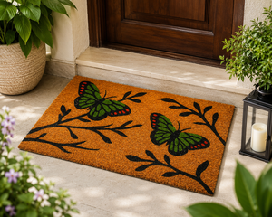 Tapis d'entrée en fibre de coco imprimé CocoFlutter avec motif papillon et support en PVC, en coco naturel, design personnalisé - Product Image 1