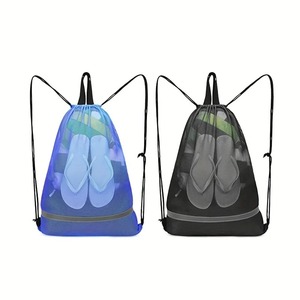 Large Capacity Mesh <b>Drawstring</b> <b>Backpack</b> Sports Gym Beach Travel Bag Lightweight Blue Black Swim Storage Sack - Product Image 1