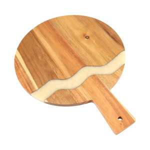 Planche à découper rectangulaire longue en bois avec bord en résine époxy bleue, plateau de service pour charcuterie et fromages, planche de cuisine - Product Image 5