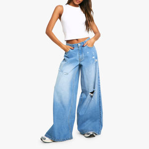 กางเกงยีนส์ผู้หญิงทรงโอเวอร์ไซส์คุณภาพสูงสั่งทำพิเศษ ดีไซน์ล่าสุด วัสดุเนื้อผ้าเรียบง่าย สวมใส่สบาย ราคาถูก ขายส่งได้ - Product Image 5