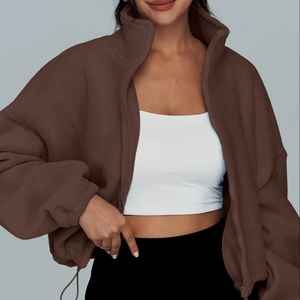 Sweat à capuche streetwear personnalisé pour femme, manches longues, col à capuche, tissu velours, manches bouffantes, logo sur le devant, 100 % lavé - Product Image 4