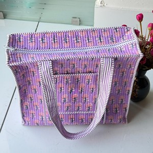Sac fourre-tout matelassé en coton imprimé à la main indien, motif floral vintage écologique, pour usage quotidien, lavable, pour les courses - Product Image 3