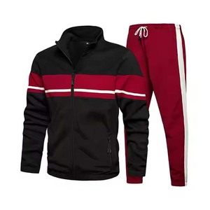 Men Tracksuit Color & <b>Red</b> Block Stand Collar Track Jacket & Custom Made Drawstring Sweatpants Casual Jogging Sports <b>Suit</b> - Product Image 1