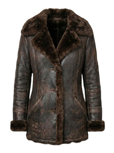 Vintage Sheerling <b>Leather</b> <b>Coat</b> Handmade Brown <b>Fur</b> Lined Jacket Women Genuine <b>Leather</b> Long Jacket WholeSale OEM - Product Image 3