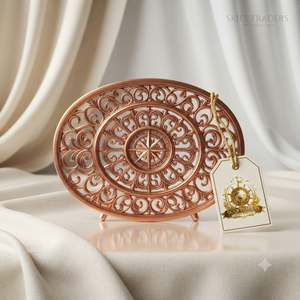 Sous-plat en cuivre orné de filigrane, motif boussole ovale, résistant à la chaleur, pour cuisine et salle à manger - Product Image 1
