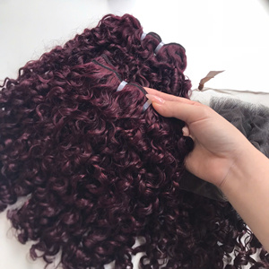 Super doble dibujado sin pegamento color vino oscuro Ombre cierre cabello humano vietnamita rizo birmano cutícula completa alineada - Product Image 3