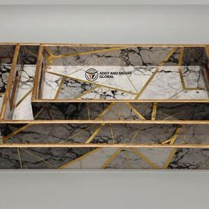 ชุดถาดเสิร์ฟเคลือบสีดำลายเรขาคณิต 3 ชิ้น – ถาดซ้อนกันได้ทำจาก MDF และกระดาษ ปลอดภัยสำหรับอาหาร ดีไซน์ทันสมัยหรูหรา สำหรับห้องครัว ห้องรับประทานอาหาร และตกแต่งบ้าน - Product Image 4