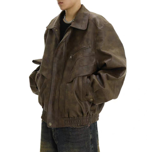 Chaqueta Informal para Hombre HARAZ INTERNATIONAL, de Cuero PU Marrón, con Frente de Tela No Tejida, Cuello Camisero, Cierre de Cremallera, Ajuste Holgado, Resistente al Viento - Product Image 4