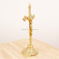 Statue de Jésus-Christ en laiton massif vintage, modèle religieux, design floral, technique de découpe et d'impression, artisanat en métal plaqué