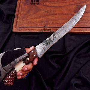 Hand Forge Damascus Steel Fish Fillet <b>Knife</b> Leather Sheath Custom Made OEM High Hardness Extra <b>Sharp</b> Durable 8" <b>Kitchen</b> <b>Knife</b> - Product Image 2