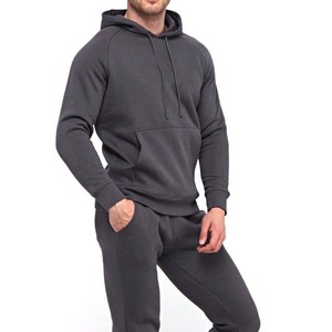Survêtement à capuche gris foncé pour homme, coupe droite, couleur unie, décontracté, avec poches latérales, idéal pour l'automne, 100 % coton, poids moyen - Product Image 6