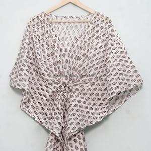 Vestido Mini Kaftan de Algodón Floral Hecho a Mano para Mujer, Estampado Digital, Ecológico, Cintura Natural, Primavera Verano, para la Playa - Product Image 6