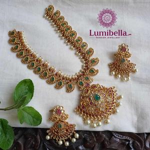Fine Jewelry Set 1 Gram 24K Gold Plated Necklace & Earrings with Pearls - Product Image 2