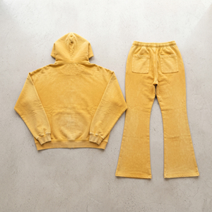 Vintage Flare Sweatpants And Hoodie <b>Set</b> Flare Oversize Distressed <b>Embroidery</b> Sweatpants <b>Set</b> Mens Winter 500gsm Fleece Flare Suit - Product Image 5