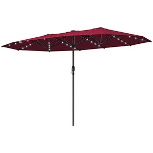 Ombrellone Bifacciale con Luci Solari LED, Raggio 2,5m, Rosso Vino, per Esterni in Cotone e Poliestere - Product Image 1