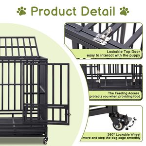 Gabbia per Cani Robusta da 42 Pollici con Ruote Bloccabili, 3 Porte, per Cani di Taglia Media e Grande, Uso Interno, Vassoio Rimovibile, Opzioni Taglia XL/XL - Product Image 3