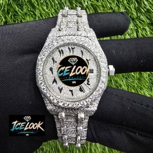 Reloj Mecánico Ice Cubic de 36 mm con Esfera Plateada, Correa de Eslabones y Cristales para Hombre, Joyería para Fiestas - Product Image 1
