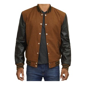 <b>Men's</b> Red Varsity <b>Jacket</b> With Black PU <b>Leather</b> Sleeves Button Closure Casual Autumn Wear - Product Image 3