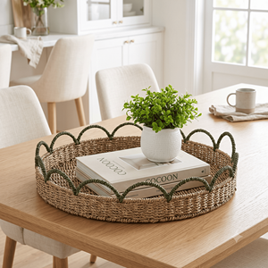 BOTANICAL TRIM Scalloped Seagrass Storage Trays Set Modern Plant Fiber Woven <b>Basket</b> Sustainable Portable for <b>Table</b> Neatening - Product Image 5