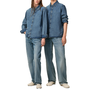 Chemise en jean bleu boutonnée pour homme, broderie personnalisée, style Oxford décontracté, streetwear de luxe, en coton, qualité supérieure, OEM - Product Image 5