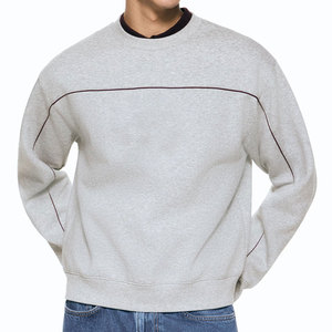 Suéter de Cuello Redondo de Algodón, Corte Regular, Color Sólido, Tejido de Punto, Informal, para Otoño, Gris - Product Image 6