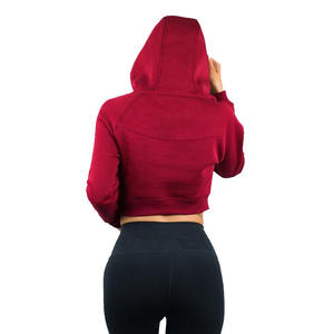 Sweat à capuche court personnalisé pour femme, 100 % coton, séchage rapide, respirant, manches longues, pour sports d'hiver et gym, tissu épais, vente en gros - Product Image 5