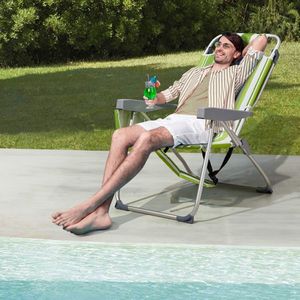 Sedia da Spiaggia in Tessuto Oxford Rinforzato, Capacità 100kg, 63*70*99cm, con Tubo in Alluminio Bianco Argento e Strisce Verdi - Product Image 4